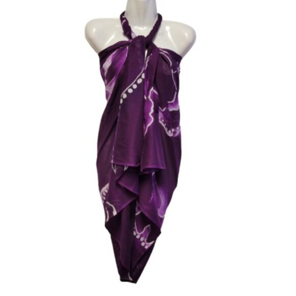Womens Sarong Cotton Wrap, Handpainted Batik Wrapskirt Beach Pareo Beachwear-NEW